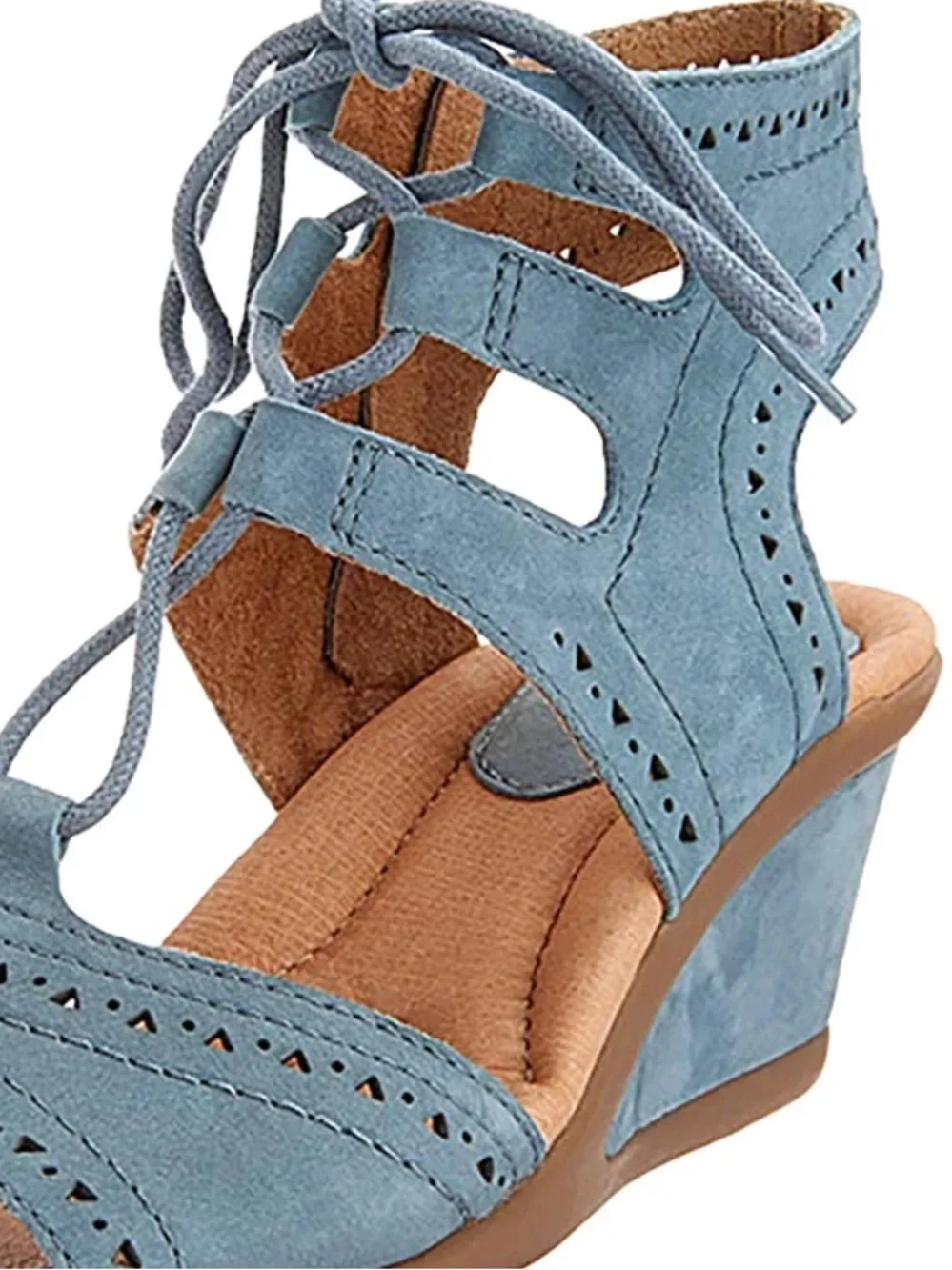 Earth Blue Suede Lace-Up Peep-Toe Wedge Sandals